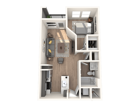 Floor plan for 1 bed, 1 bath, 692 sqft